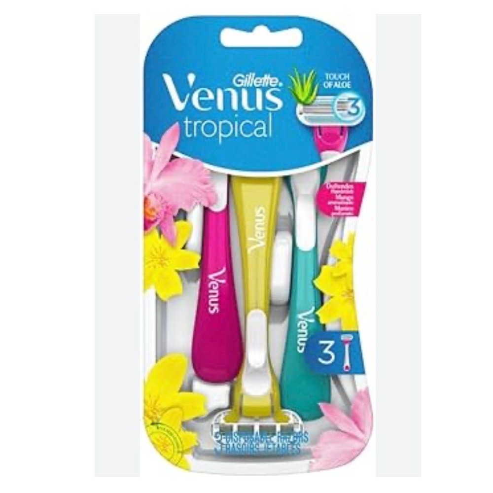 Gillette Venus Tropical Womens Disposable Razors 3 Count Touch of Aloe Pink